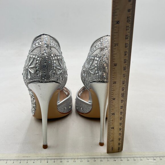 XYD Silver Bride Shoes for Wedding Day High Heel D'Orsay Slip On Studded Pumps - Picture 4 of 7